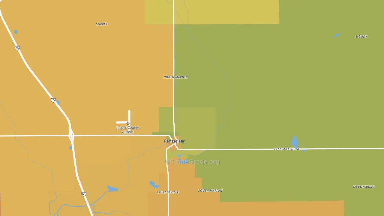 Rensselaer, IN Map of Robbery Rates