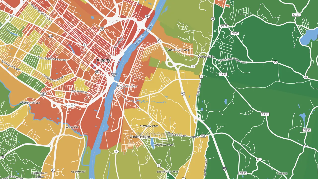 Rensselaer, NY Map of Robbery Rates