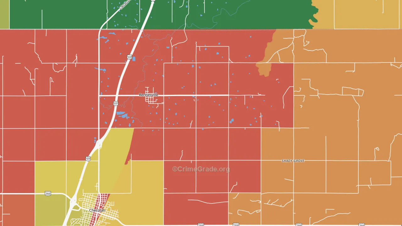 Rentiesville, OK Map of Robbery Rates