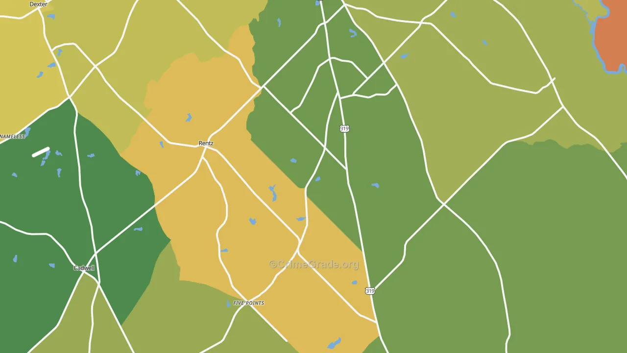Rentz, GA Map of Robbery Rates