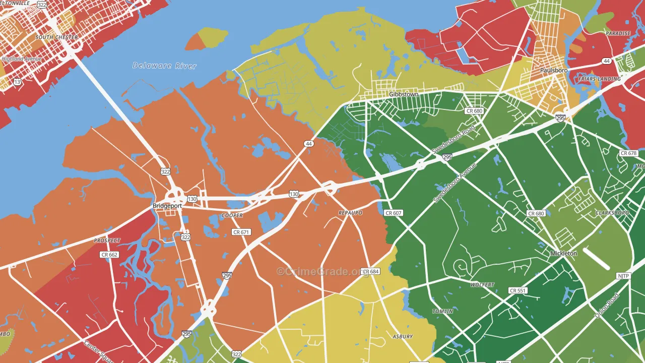 Repaupo, NJ Map of Robbery Rates