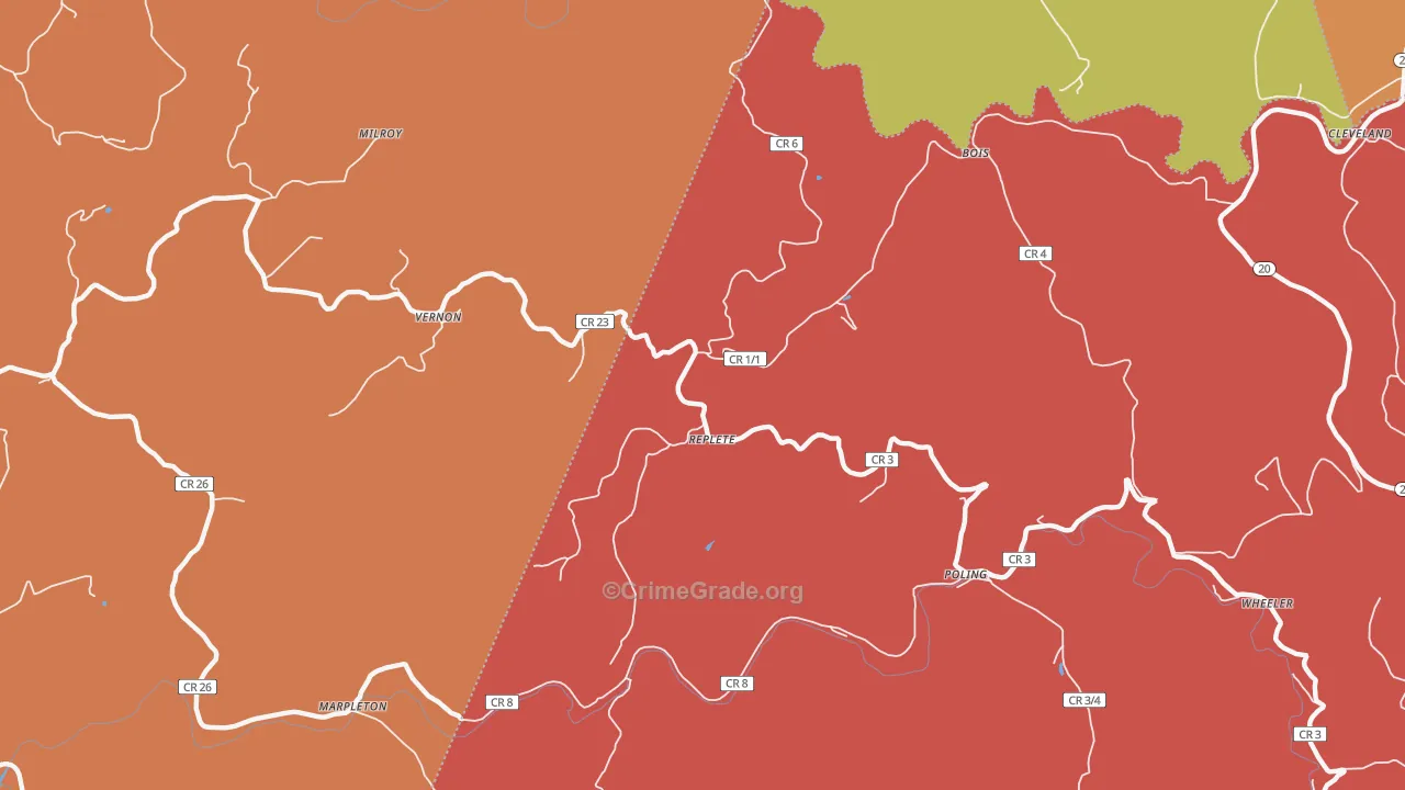 Replete, WV Map of Robbery Rates