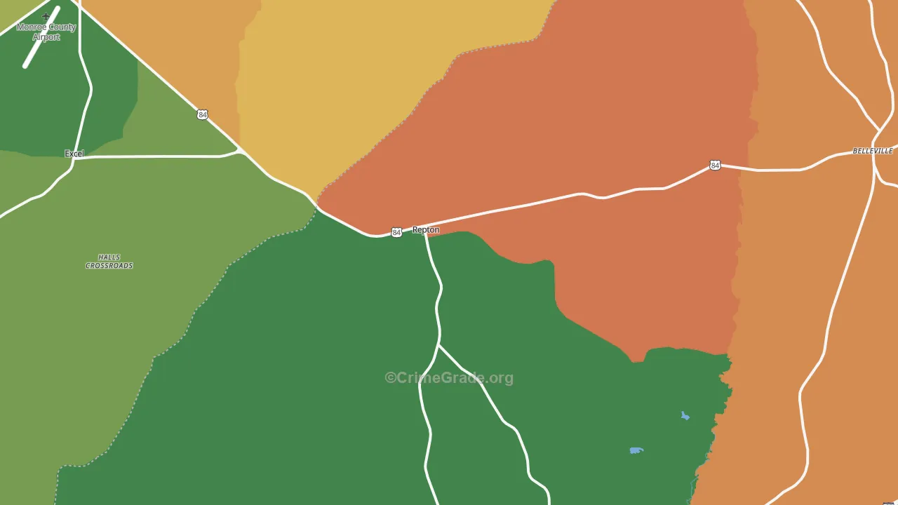 Repton, AL Map of Robbery Rates