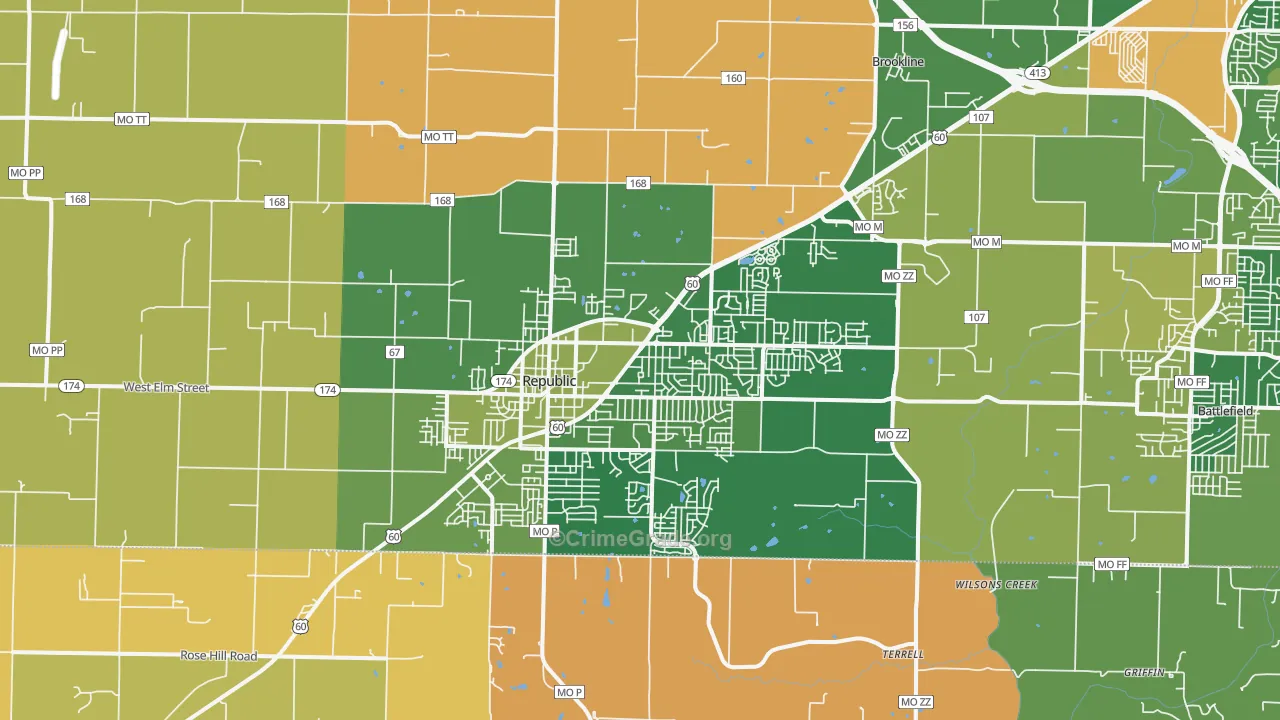 Republic, MO Map of Robbery Rates