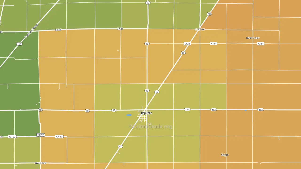 Republic, OH Map of Robbery Rates
