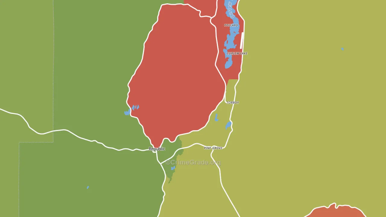 Republic, WA Map of Robbery Rates