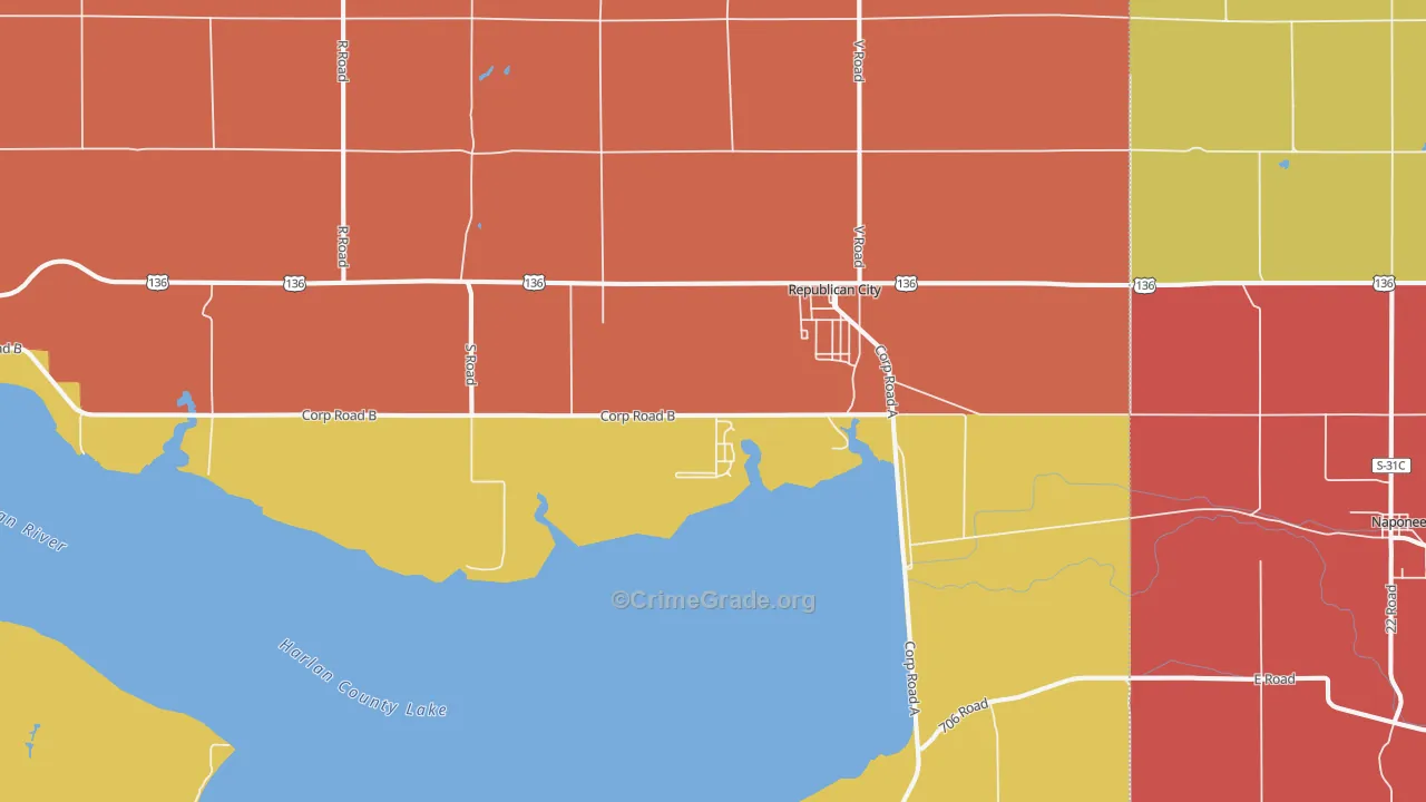 Republican City, NE Map of Robbery Rates