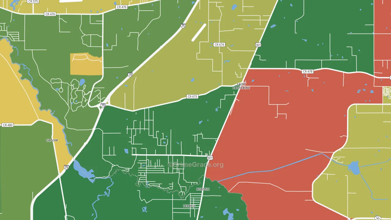 Rerdell, FL Map of Robbery Rates