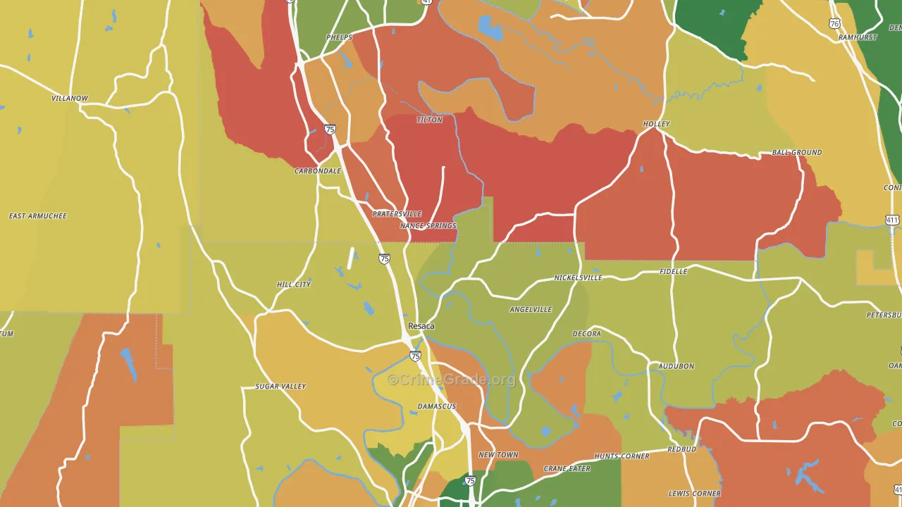 Resaca, GA Map of Robbery Rates