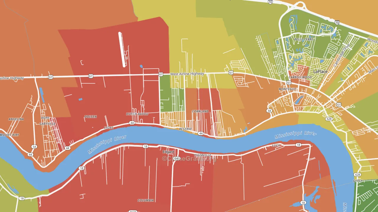 Reserve, LA Map of Robbery Rates