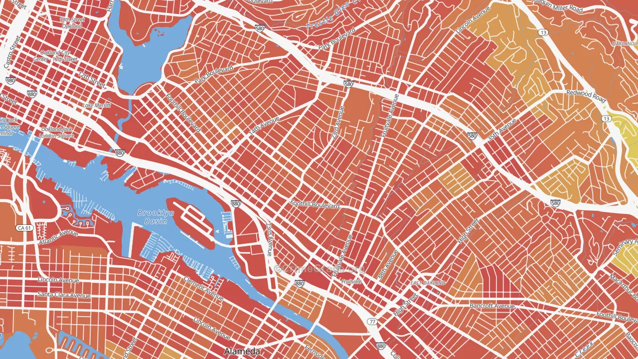 Reservoir Hills, Oakland, CA Map of Robbery Rates