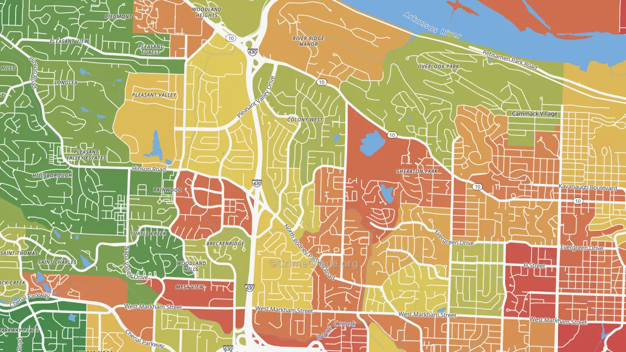 Reservoir, Little Rock, AR Map of Robbery Rates