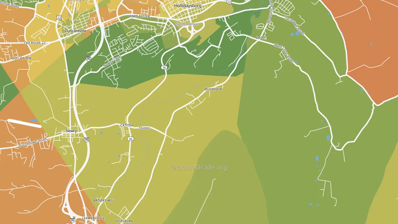 Reservoir, PA Map of Robbery Rates