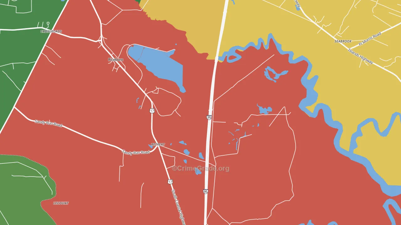 Retreat, GA Map of Robbery Rates