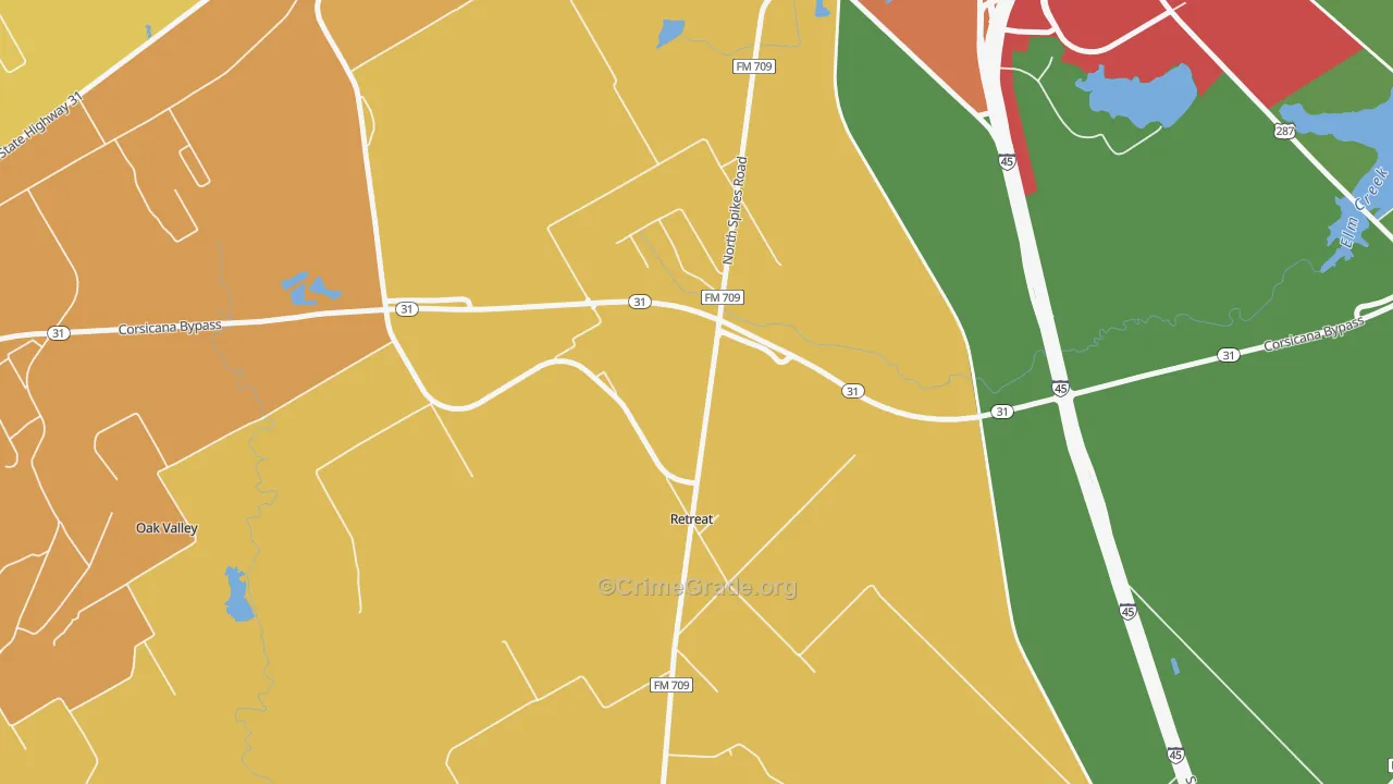 Retreat, TX Map of Robbery Rates