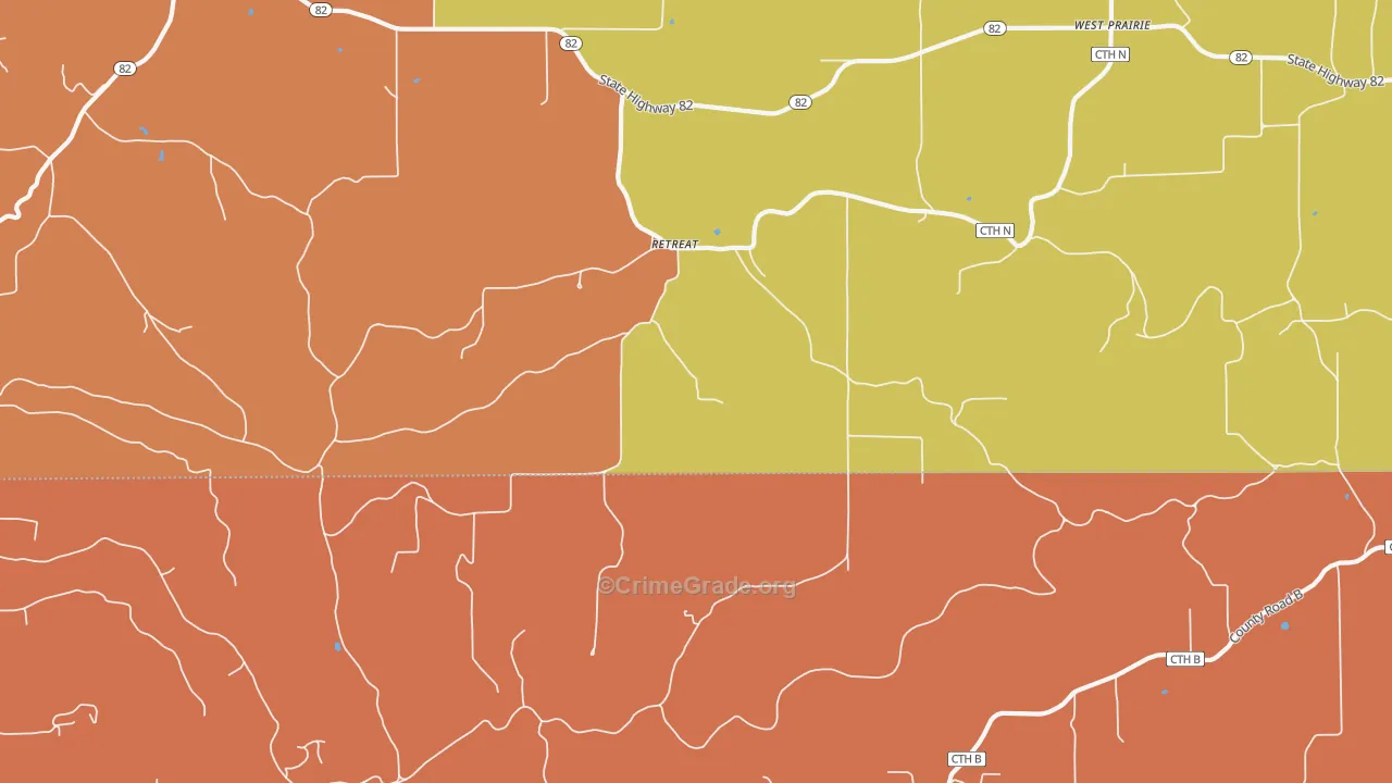 Retreat, WI Map of Robbery Rates