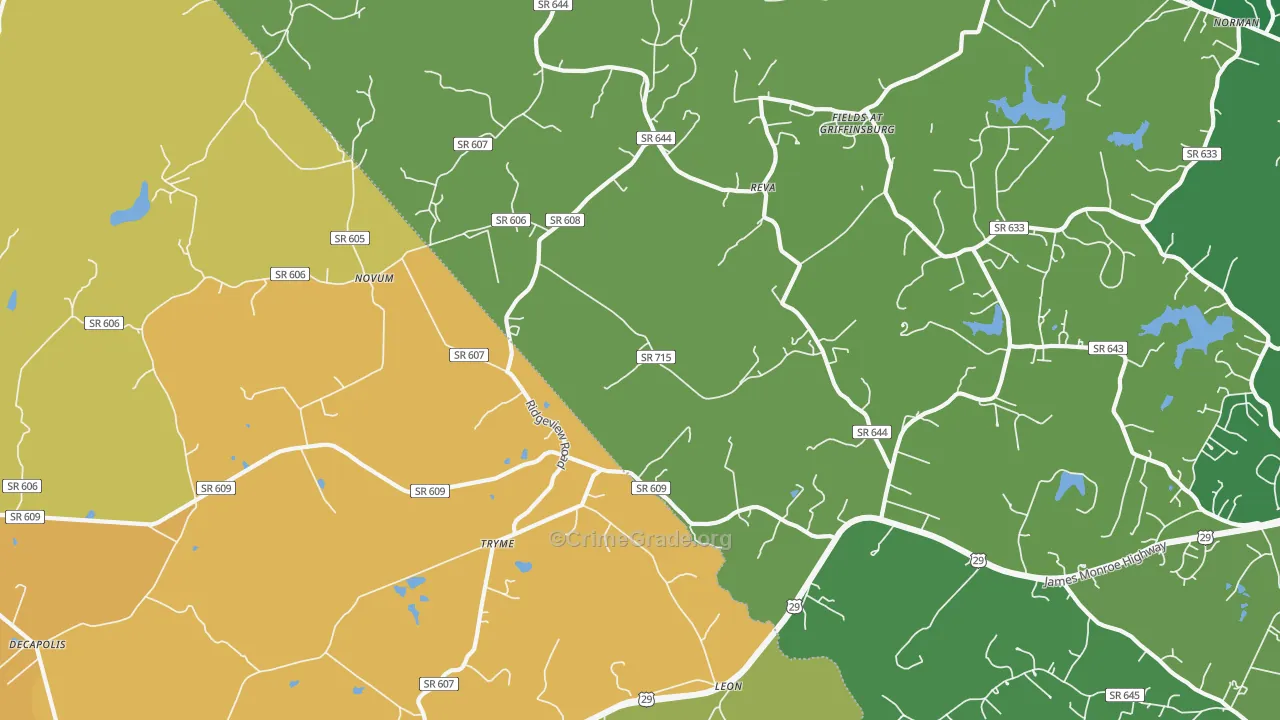 Reva, VA Map of Robbery Rates