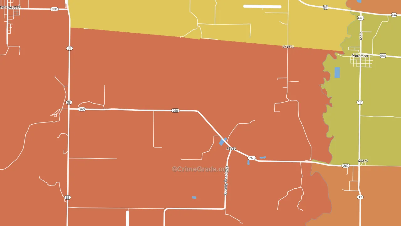 Revel, AR Map of Robbery Rates