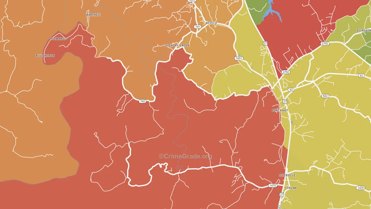 Revelo, KY Map of Robbery Rates