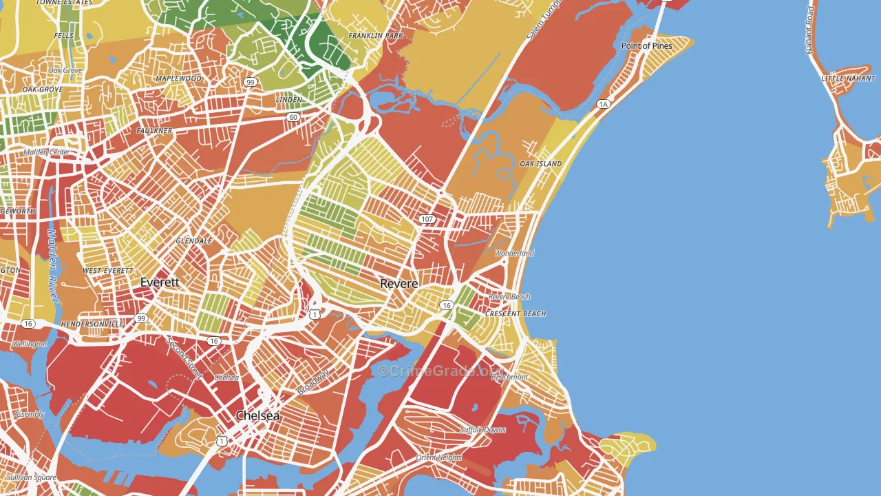 Revere, MA Map of Robbery Rates