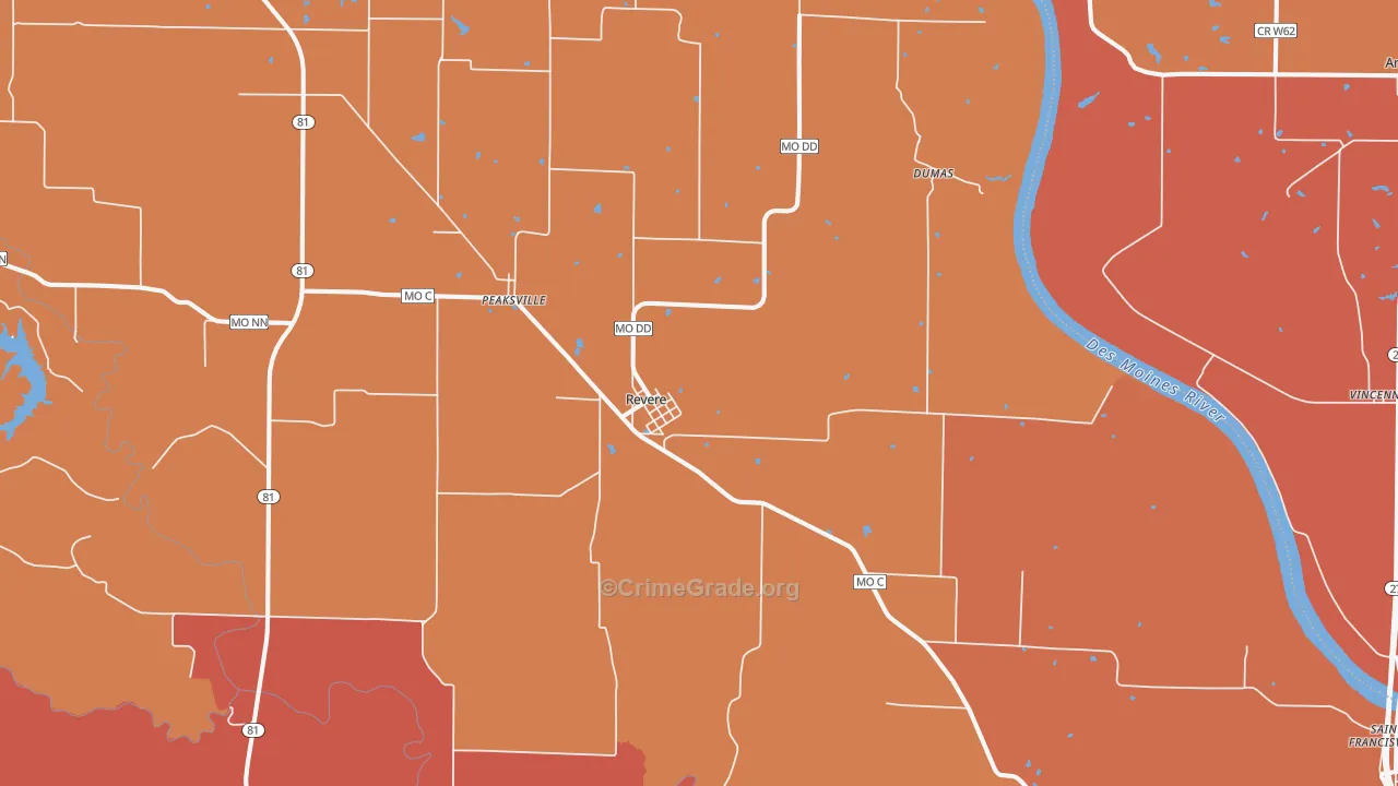 Revere, MO Map of Robbery Rates