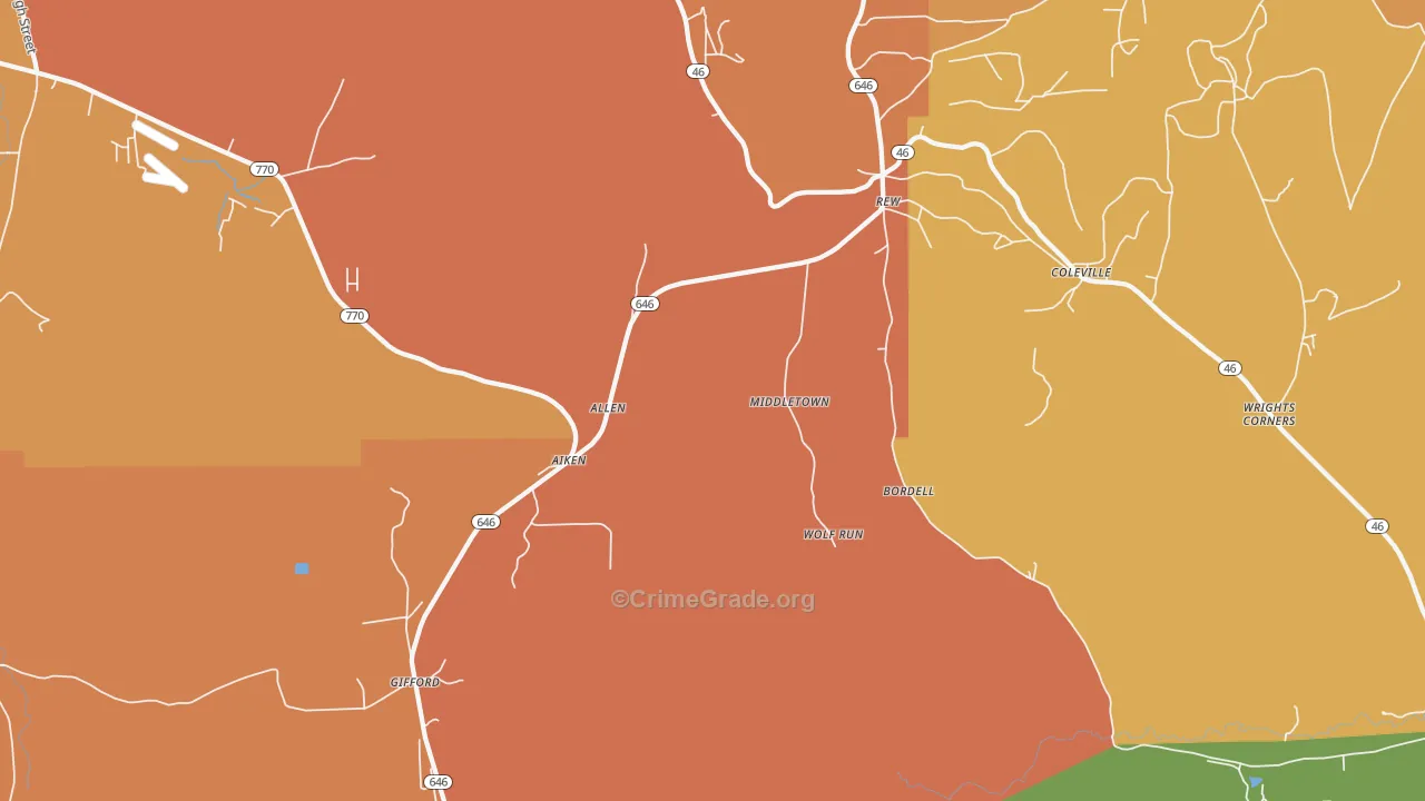 Rew, PA Map of Robbery Rates