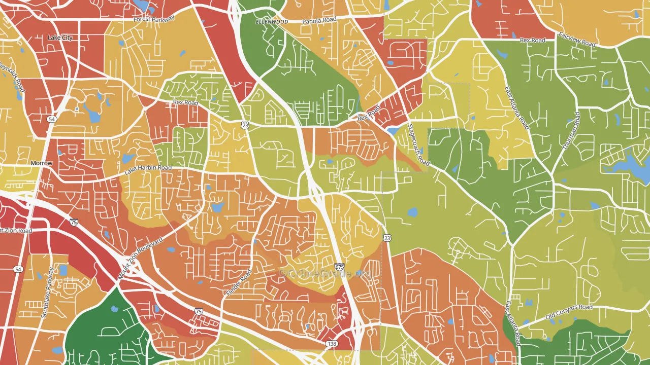 Rex, GA Map of Robbery Rates