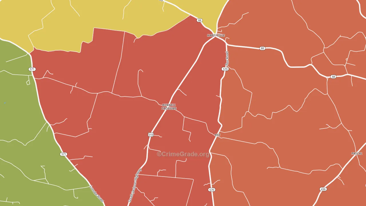Rex, KY Map of Robbery Rates