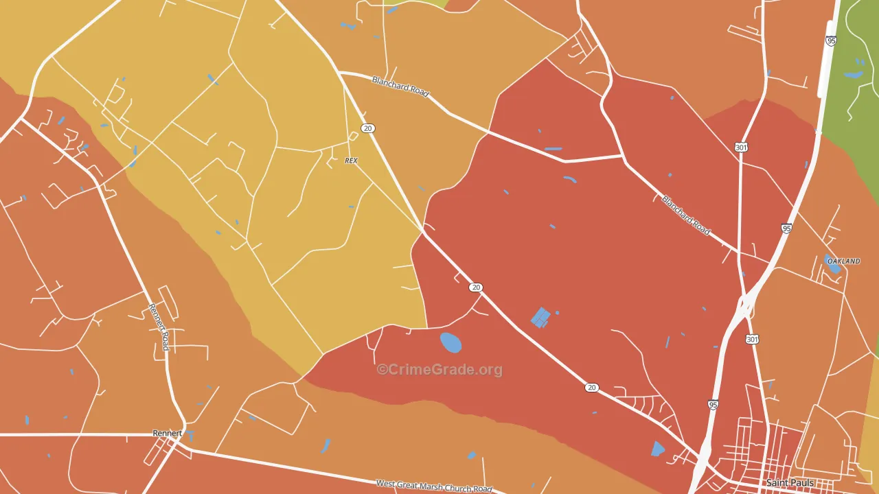 Rex, NC Map of Robbery Rates