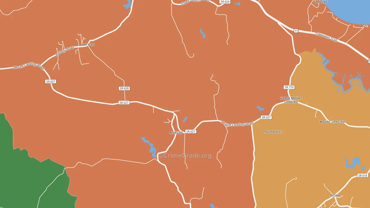 Rexburg, VA Map of Robbery Rates