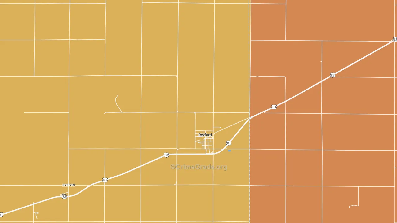 Rexford, KS Map of Robbery Rates