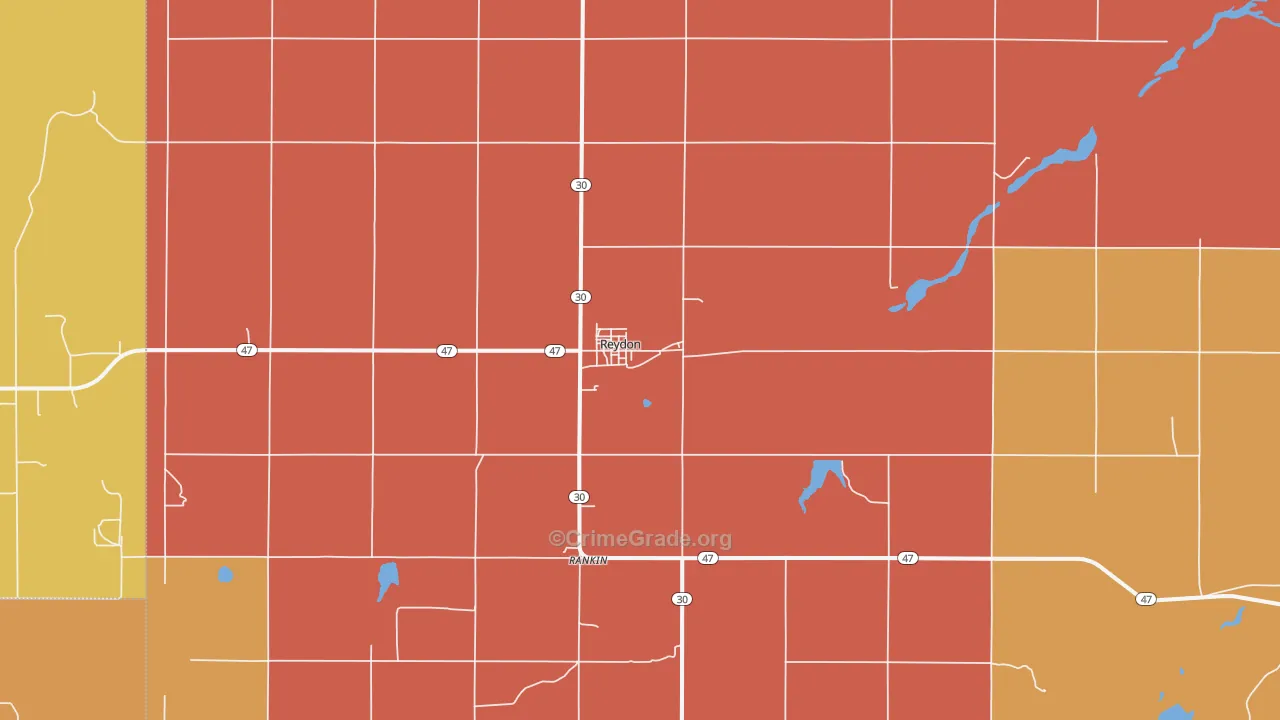 Reydon, OK Map of Robbery Rates