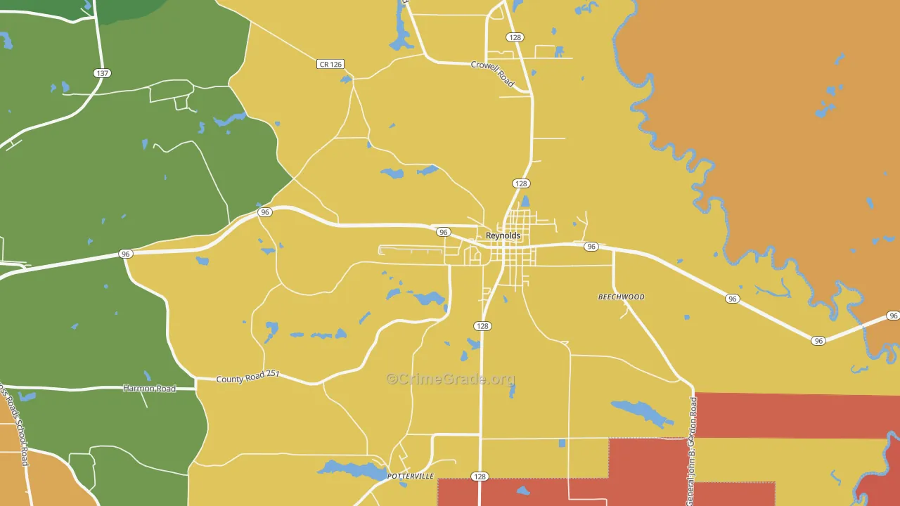 Reynolds, GA Map of Robbery Rates