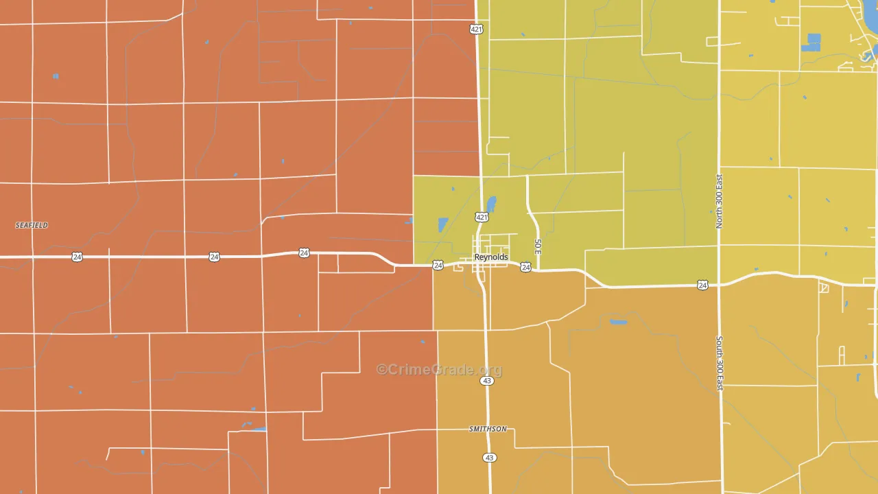Reynolds, IN Map of Robbery Rates