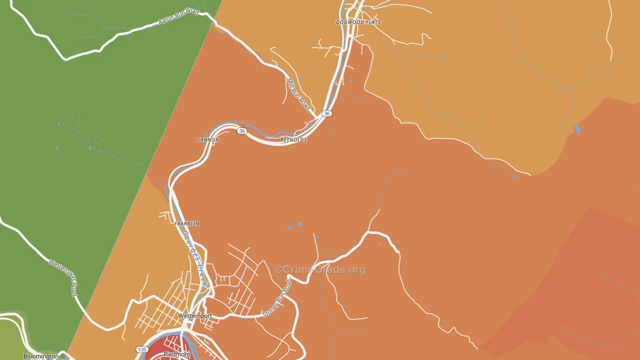 Reynolds, MD Map of Robbery Rates