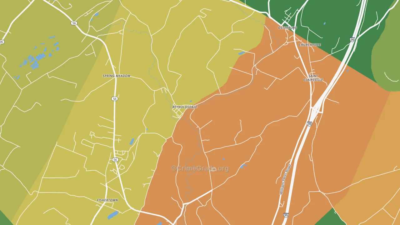 Reynoldsdale, PA Map of Robbery Rates