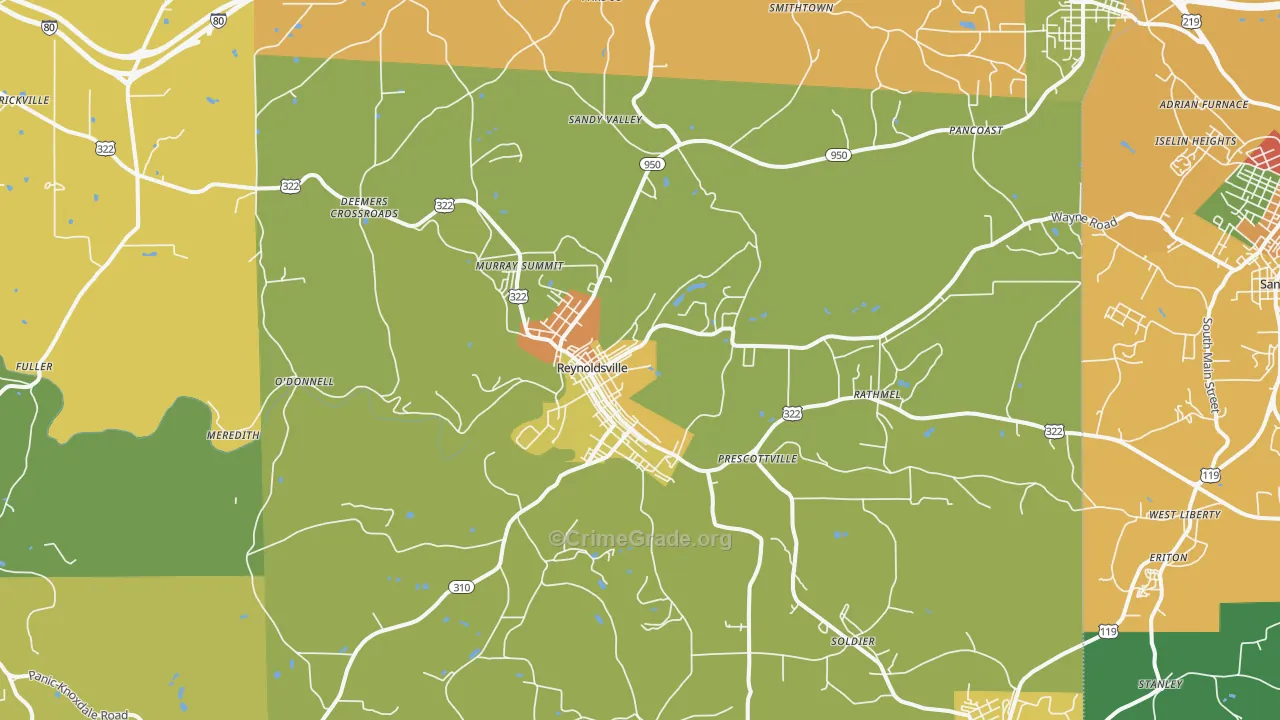 Reynoldsville, PA Map of Robbery Rates