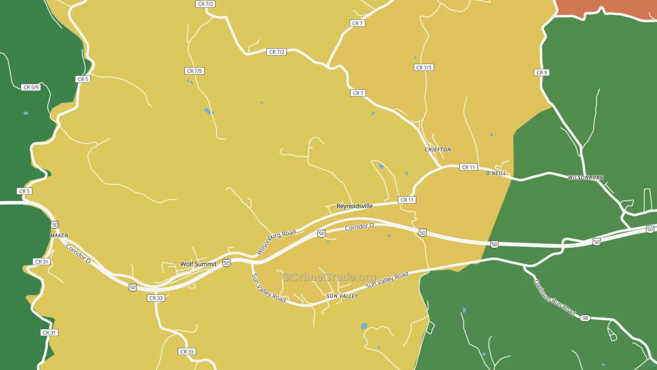 Reynoldsville, WV Map of Robbery Rates