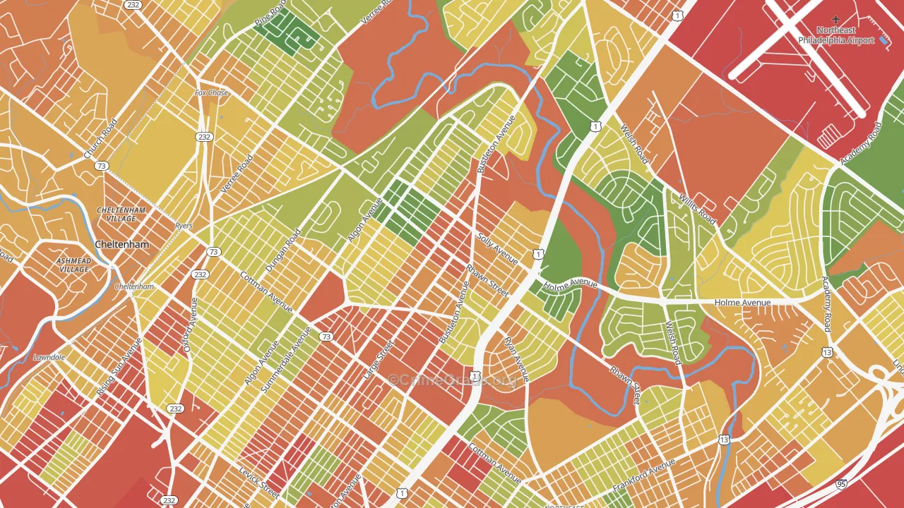 Rhawnhurst, Philadelphia, PA Map of Robbery Rates