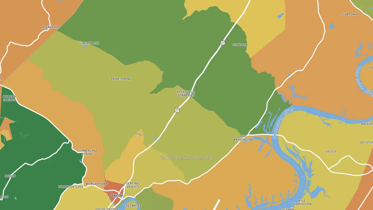 Rhea County, TN Map of Robbery Rates