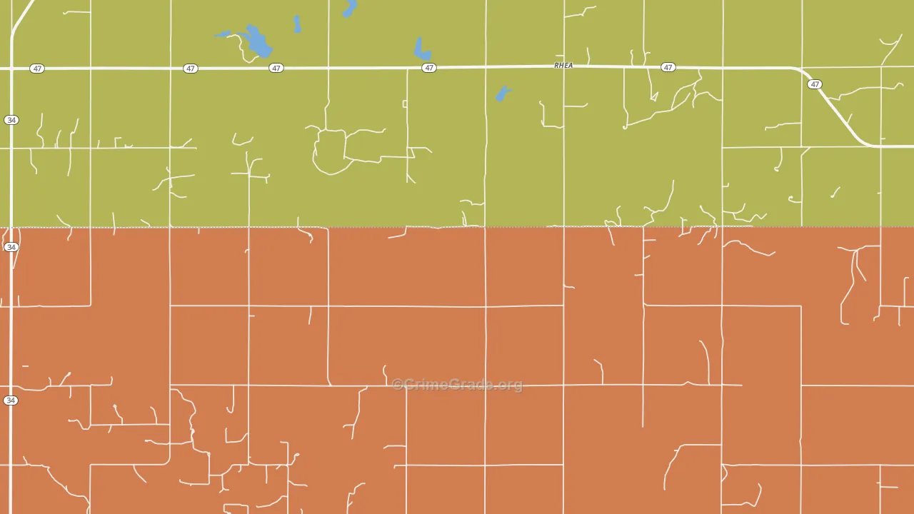 Rhea, OK Map of Robbery Rates