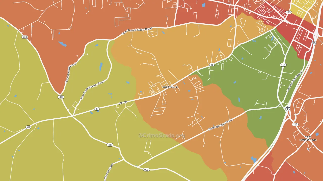 Rheasville, NC Map of Robbery Rates