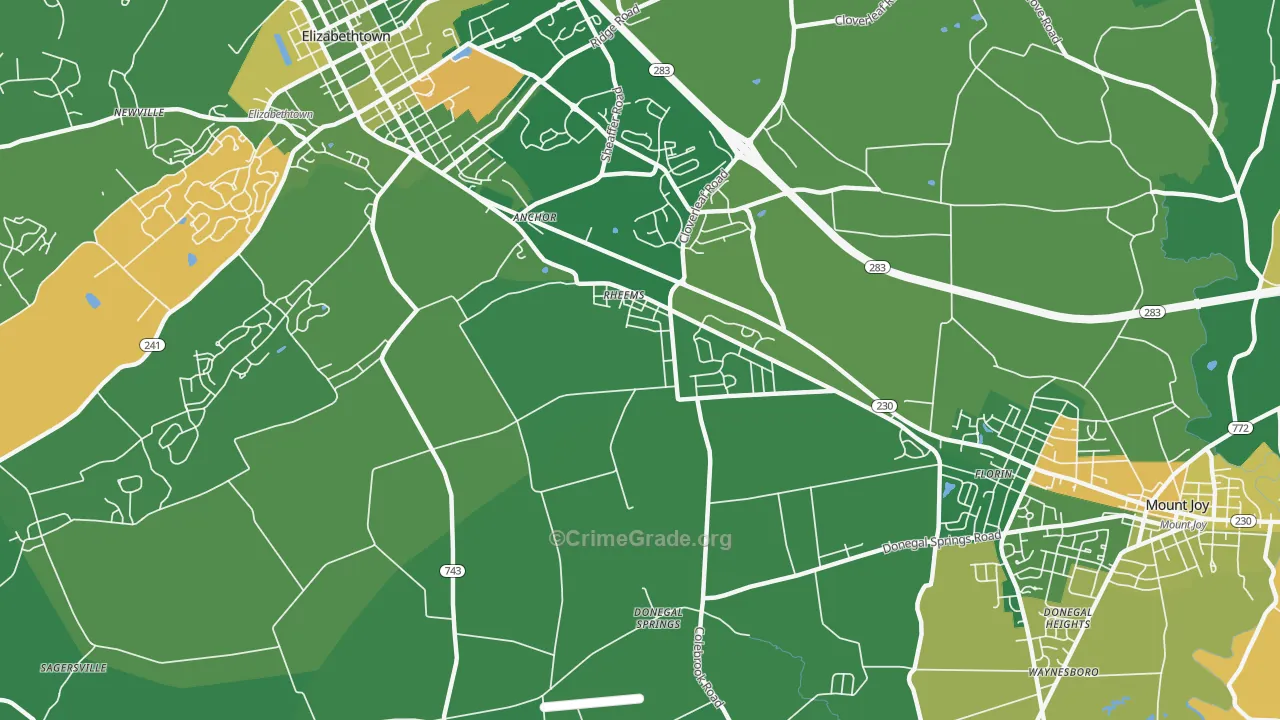 Rheems, PA Map of Robbery Rates