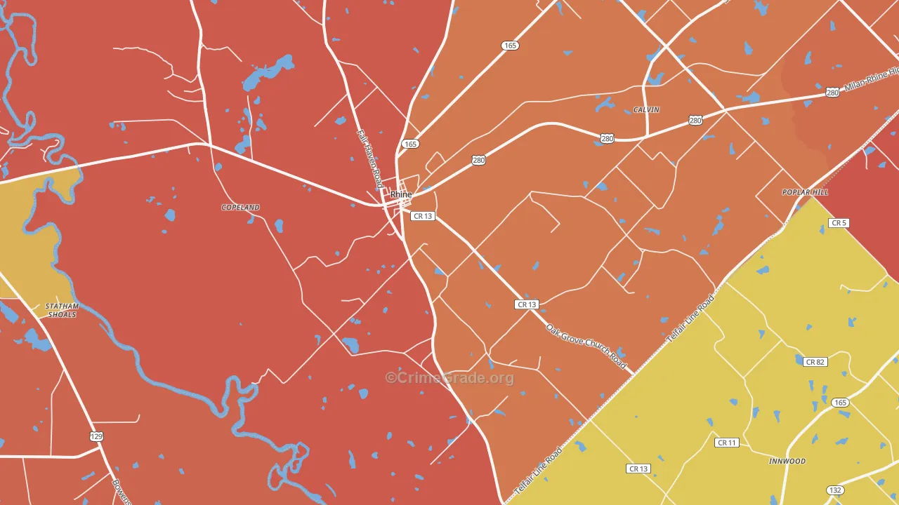 Rhine, GA Map of Robbery Rates