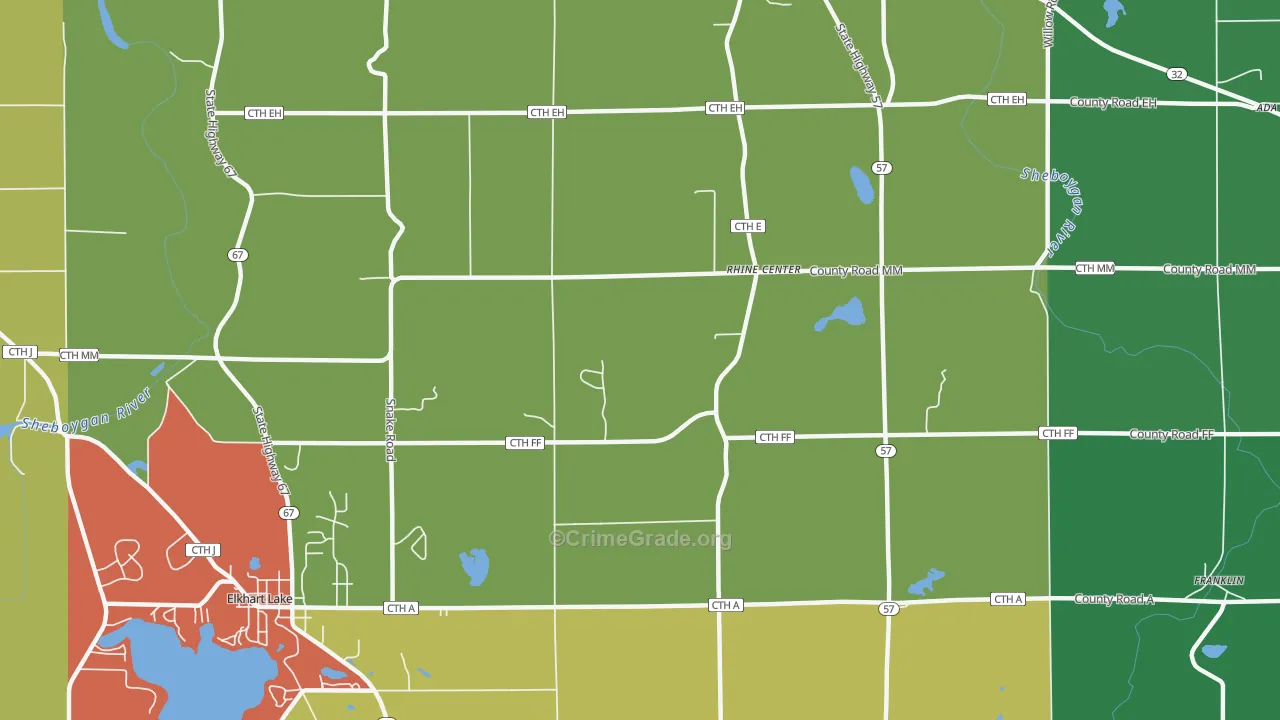 Rhine, WI Map of Robbery Rates