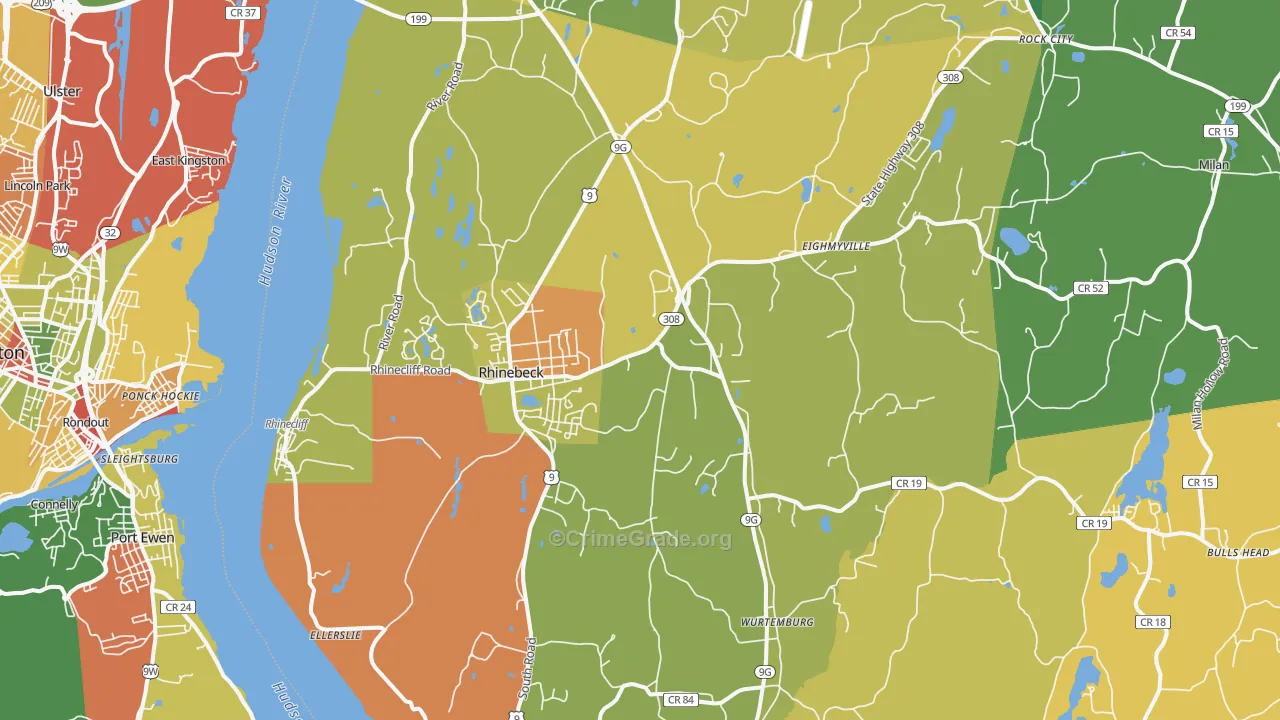 Rhinebeck, NY Map of Robbery Rates