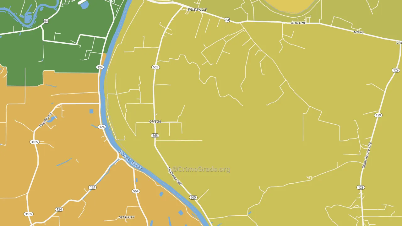 Rhinehart, LA Map of Robbery Rates