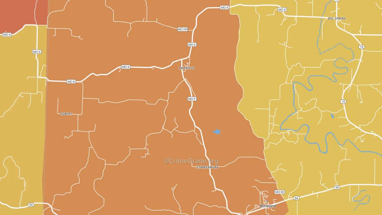 Rhineland, MO Map of Robbery Rates