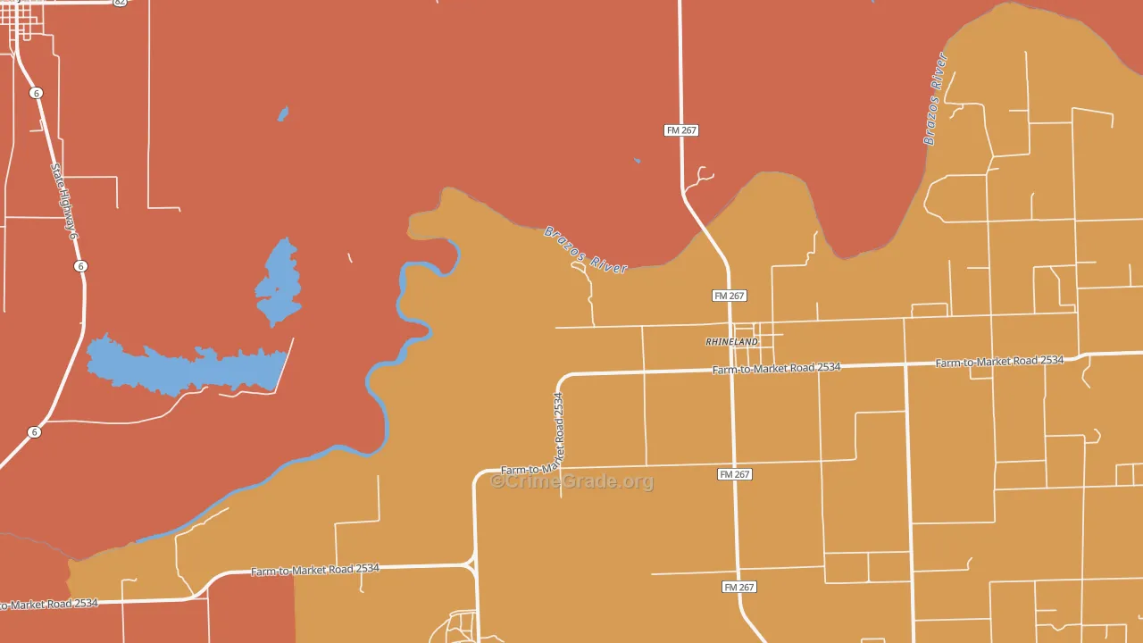 Rhineland, TX Map of Robbery Rates