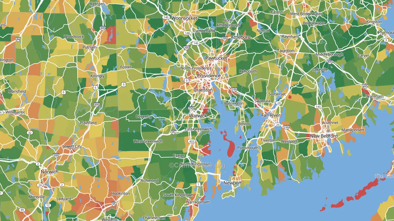 Rhode Island Map of Robbery Rates